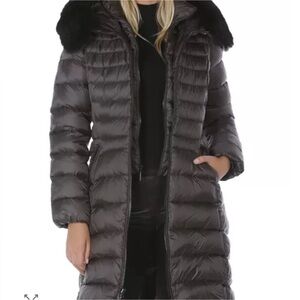 NWT Dawn Levy Milly Fitted Puffer Coat with Fox Fur Hood SZ M